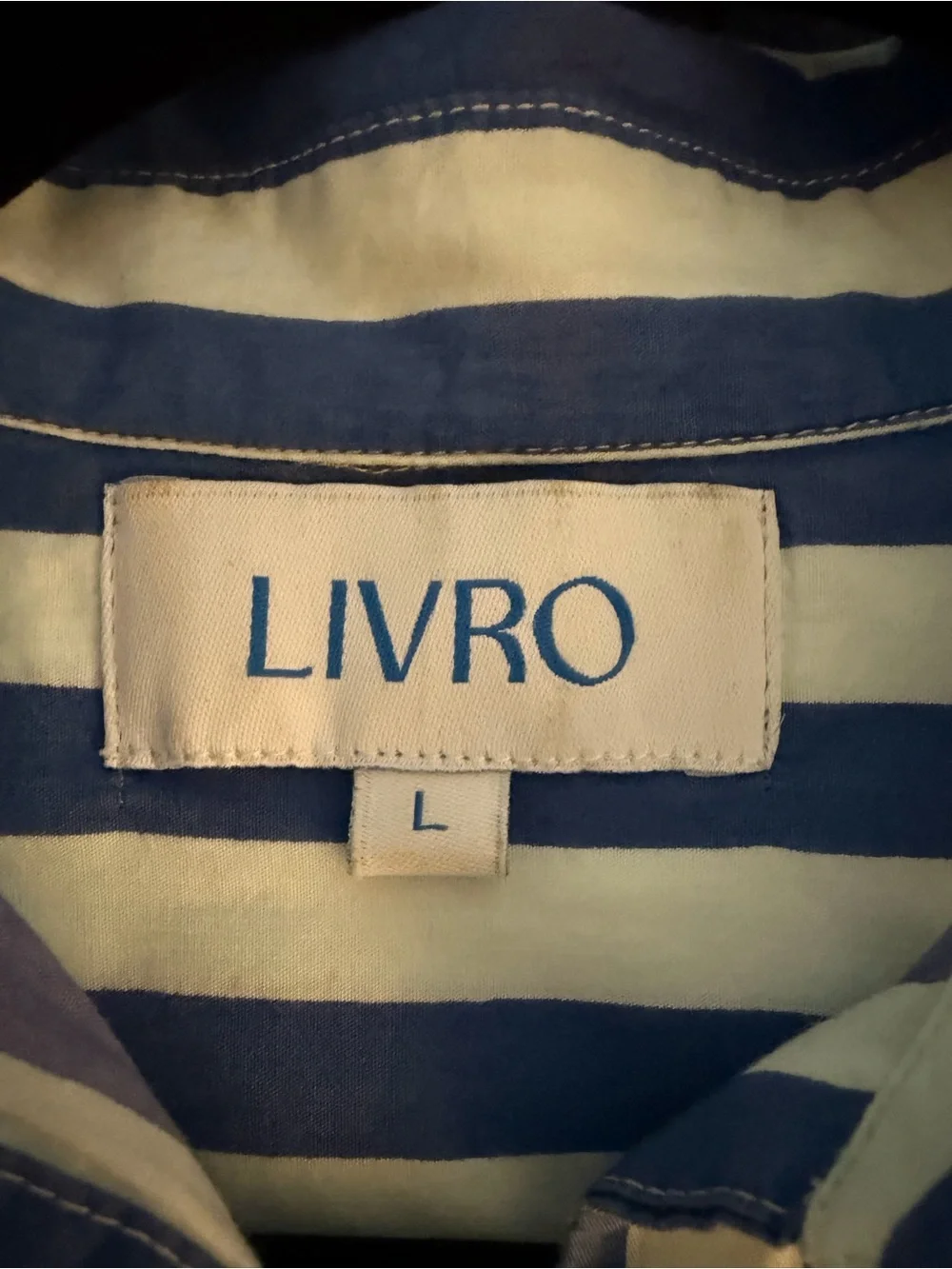 Blue & White Striped Button-Up Livro Dress Large